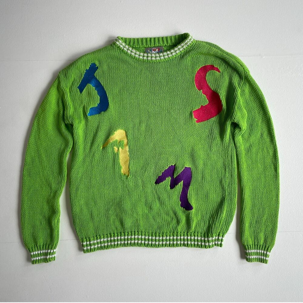 Vtg 90s JAMS WORLD Green Knit Embroidered Pullover Sweater / Mens Med / Rare